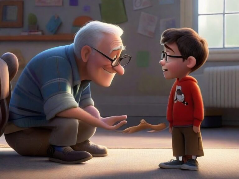 Barn að tala við mann