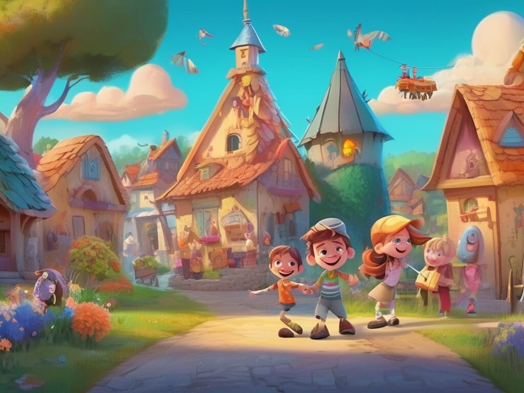 Börn að leik í þorpi