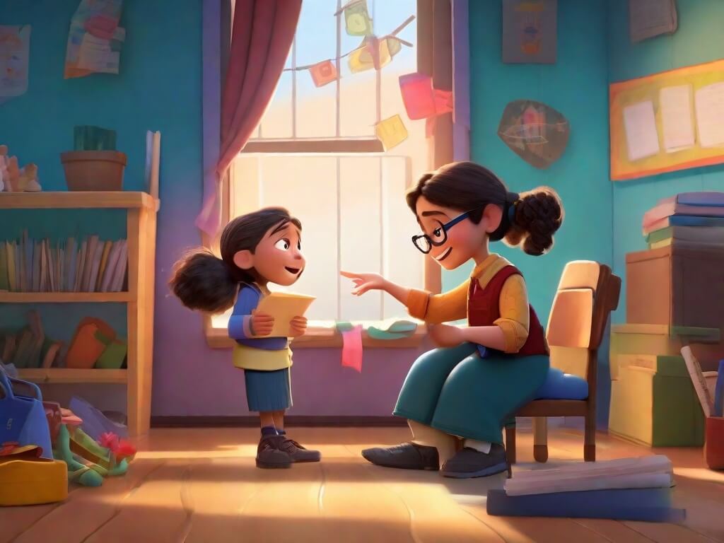 Kennari að kenna barni